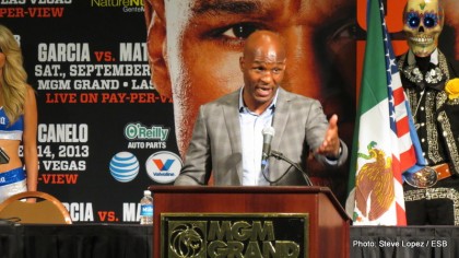 Boxing photo: Floyd Mayweather Jr, Garcia vs. Matthysse, Mayweather vs. Canelo, Saul “Canelo” Alvarez image THE ONE Post-Fight Press Conference: Aftermath, Quotes & Photos