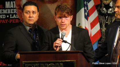 Boxing photo: Floyd Mayweather Jr, Garcia vs. Matthysse, Mayweather vs. Canelo, Saul “Canelo” Alvarez image THE ONE Post-Fight Press Conference: Aftermath, Quotes & Photos