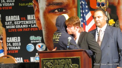 Boxing photo: Floyd Mayweather Jr, Garcia vs. Matthysse, Mayweather vs. Canelo, Saul “Canelo” Alvarez image THE ONE Post-Fight Press Conference: Aftermath, Quotes & Photos
